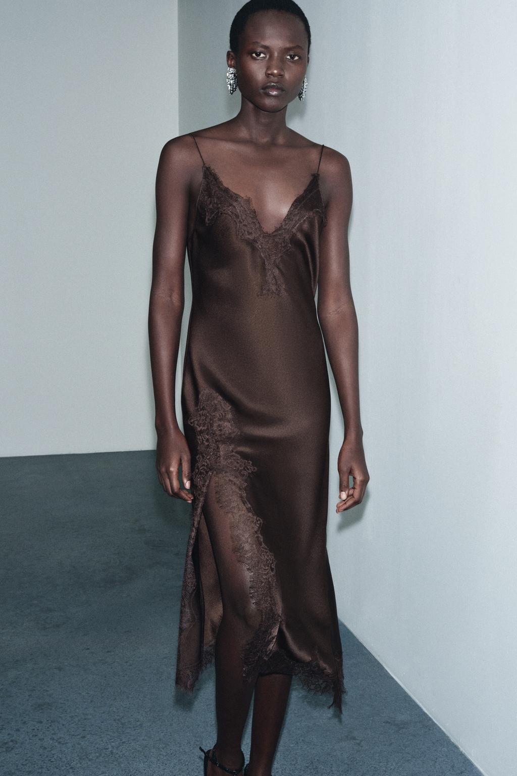 АТЛАСНОЕ ПЛАТЬЕ С КРУЖЕВОМ — ZW COLLECTION