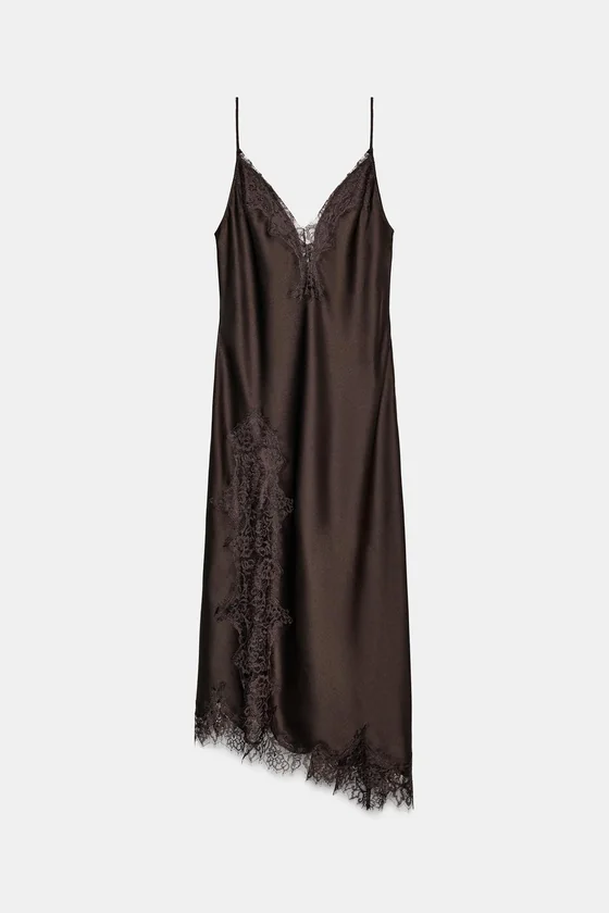 АТЛАСНОЕ ПЛАТЬЕ С КРУЖЕВОМ — ZW COLLECTION