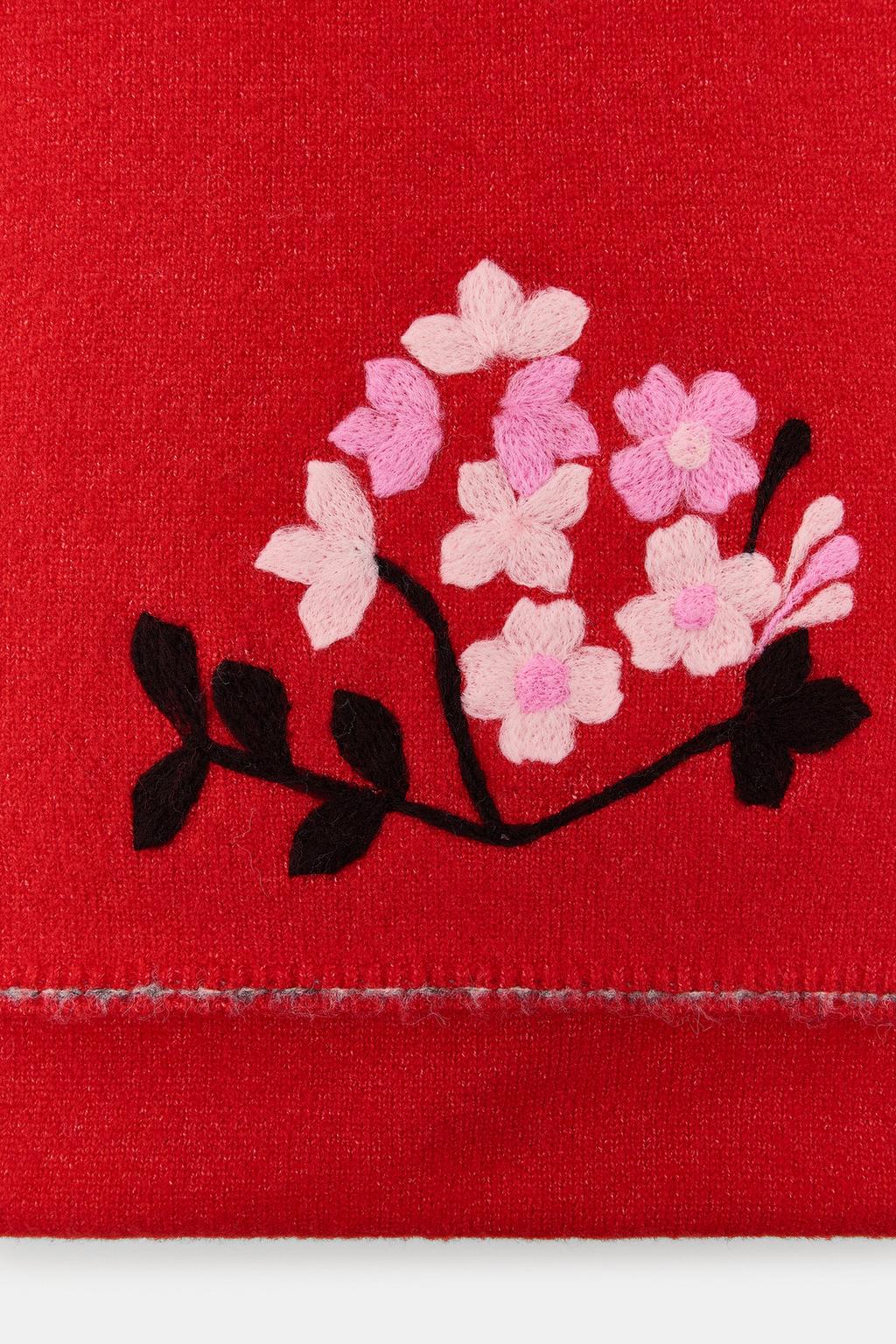 ШАРФ ИЗ ТРИКОТАЖА С ЦВЕТАМИ И КОНТРАСТНОЙ ОТДЕЛКОЙ