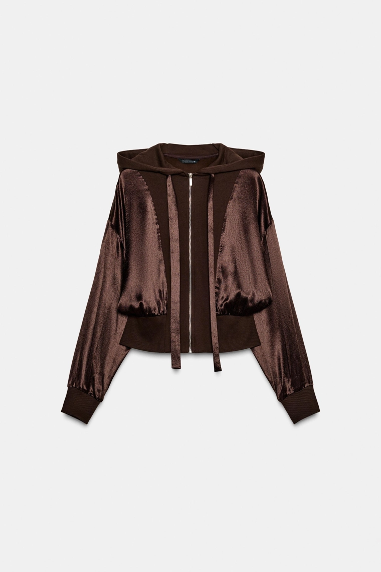 КОМБИНИРОВАННАЯ АТЛАСНАЯ РУБАШКА С КАПЮШОНОМ