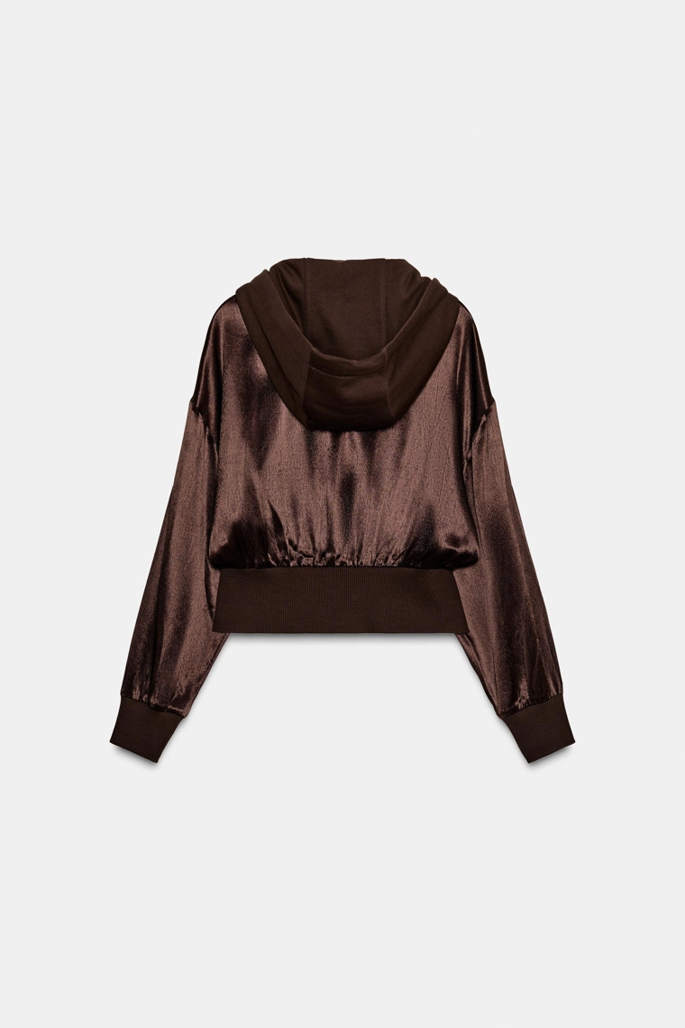 КОМБИНИРОВАННАЯ АТЛАСНАЯ РУБАШКА С КАПЮШОНОМ