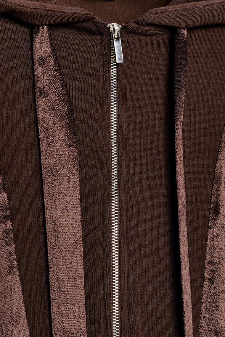 КОМБИНИРОВАННАЯ АТЛАСНАЯ РУБАШКА С КАПЮШОНОМ