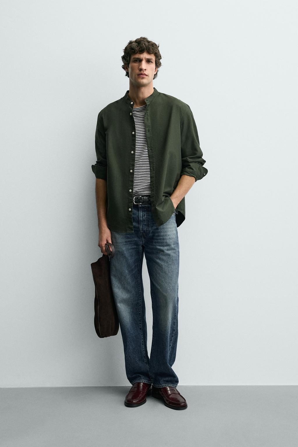 РУБАШКА ОКСФОРД С ВОРОТНИКОМ-СТОЙКОЙ