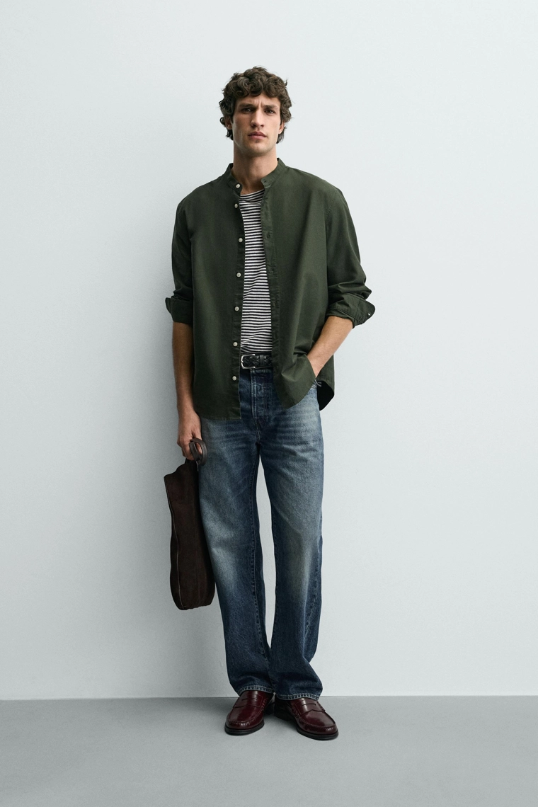 РУБАШКА ОКСФОРД С ВОРОТНИКОМ-СТОЙКОЙ