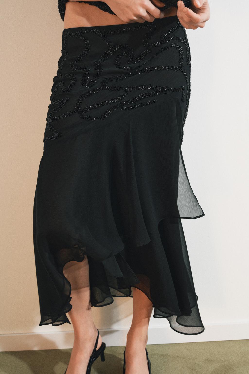 ЮБКА МИДИ С ВОЛАНАМИ И БУСИНАМИ