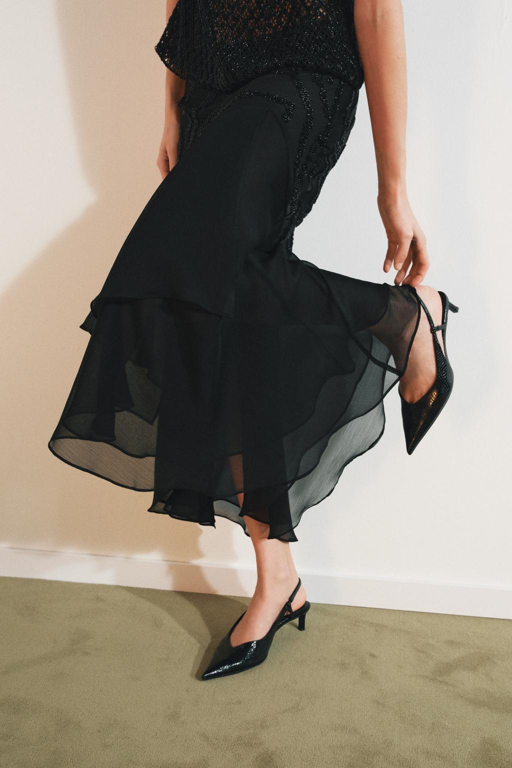 ЮБКА МИДИ С ВОЛАНАМИ И БУСИНАМИ