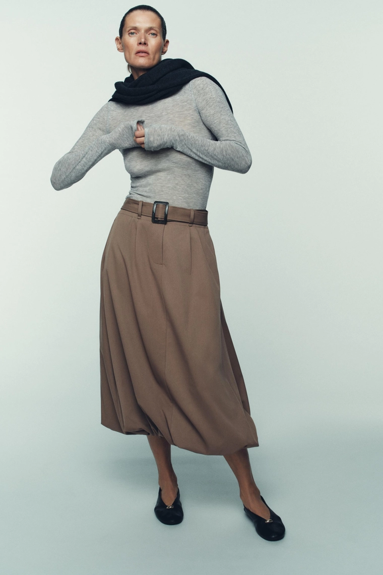 ЮБКА-БАЛЛОН МИДИ С ПОЯСОМ