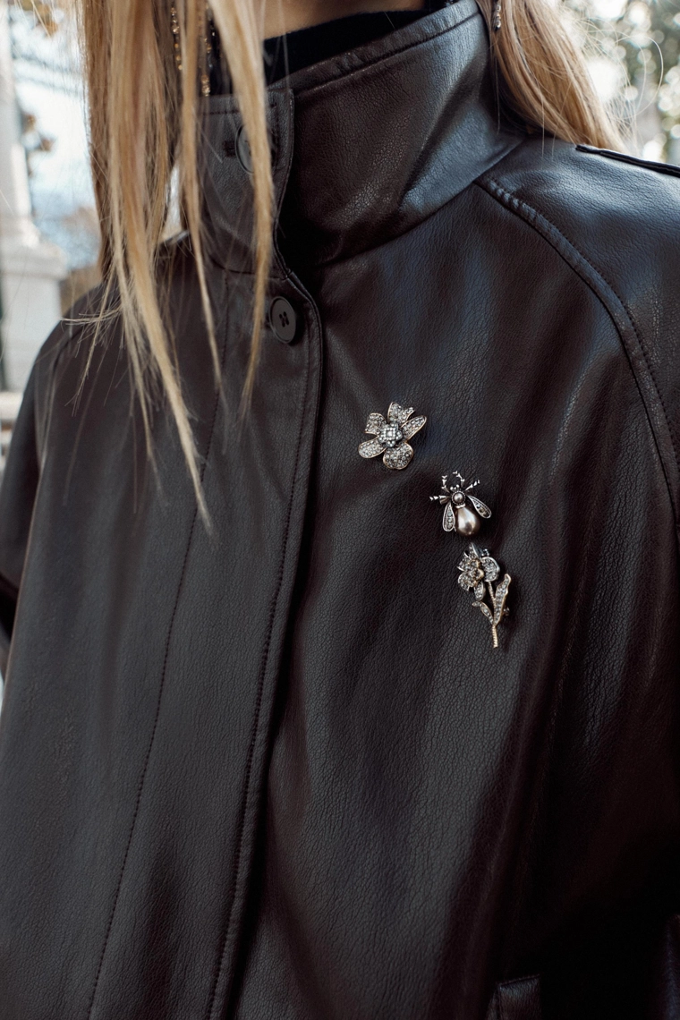 НАБОР ИЗ 3 БРОШЕЙ «ЦВЕТОК И ПЧЕЛА» СО СТРАЗАМИ