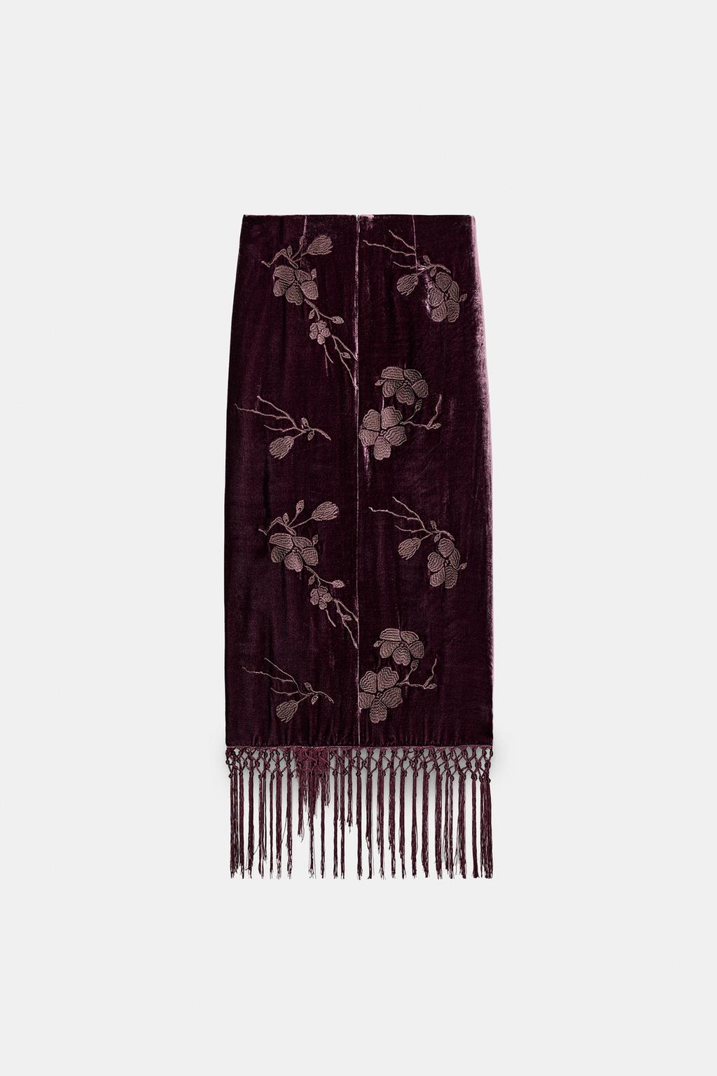 БАРХАТНАЯ ЮБКА-ПАРЕО С ЦВЕТОЧНОЙ ВЫШИВКОЙ