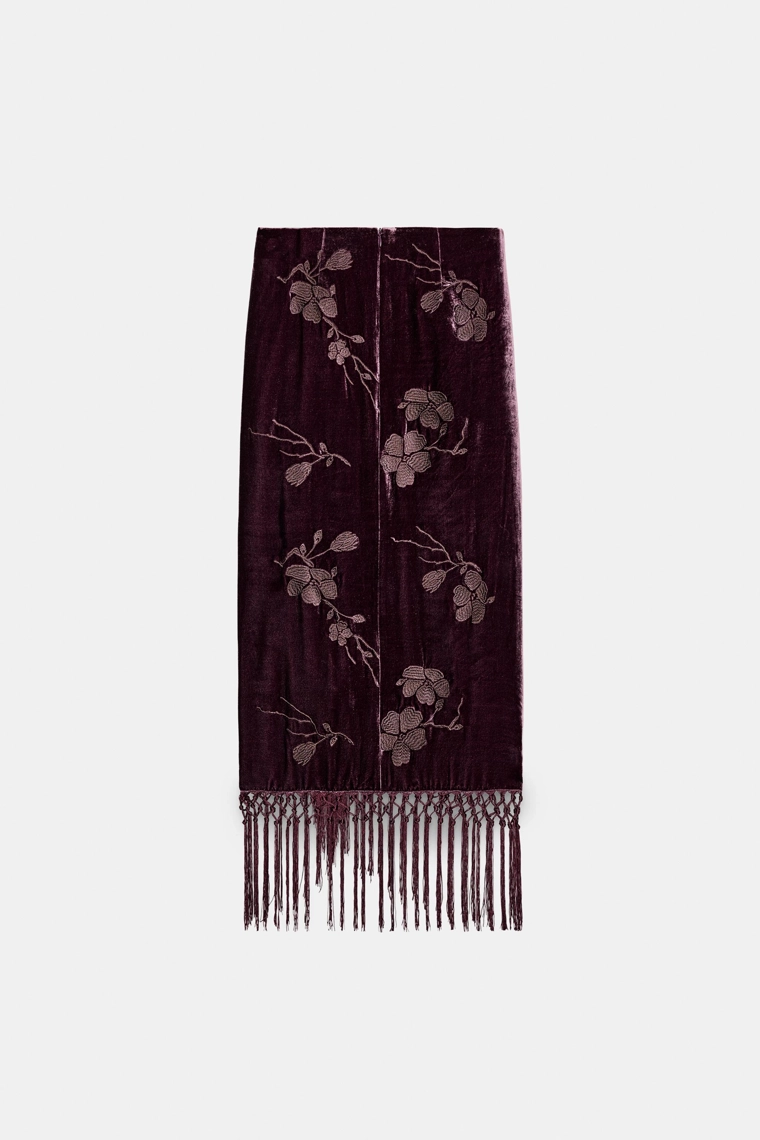 БАРХАТНАЯ ЮБКА-ПАРЕО С ЦВЕТОЧНОЙ ВЫШИВКОЙ