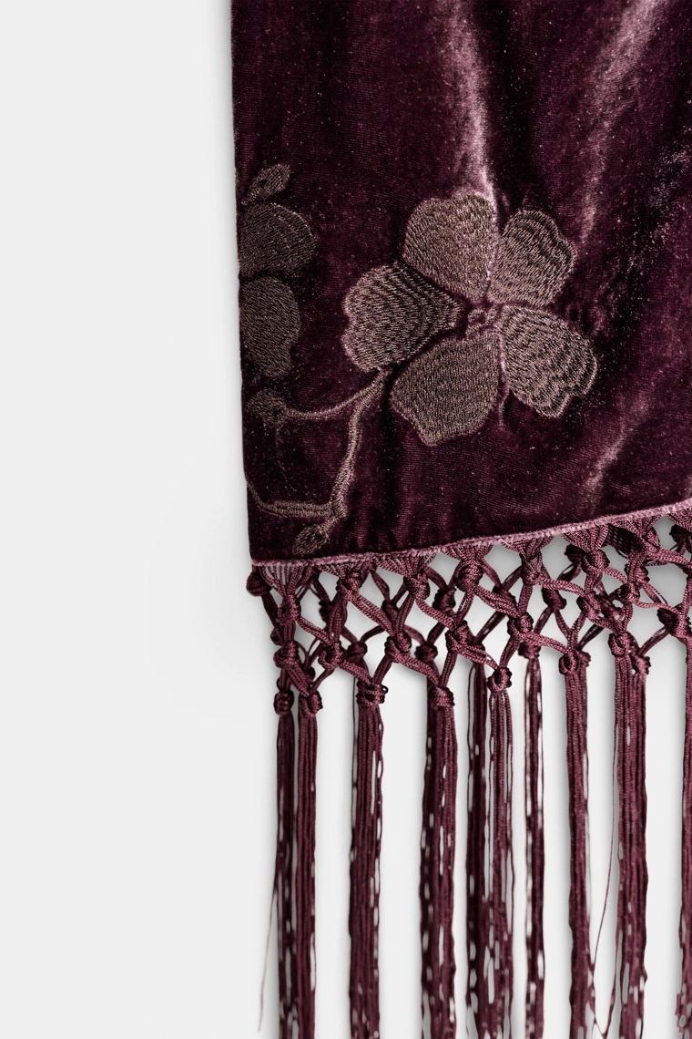 БАРХАТНАЯ ЮБКА-ПАРЕО С ЦВЕТОЧНОЙ ВЫШИВКОЙ