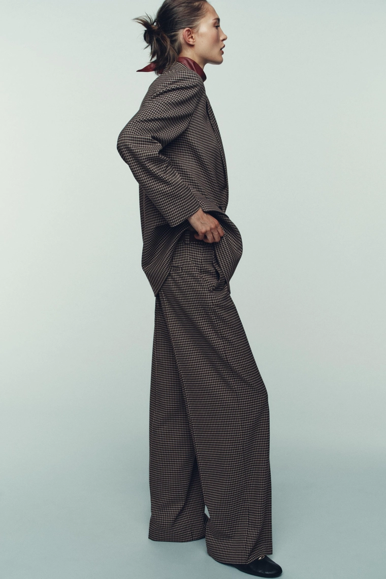 ПРЯМЫЕ БРЮКИ В КЛЕТКУ С ПОЯСОМ