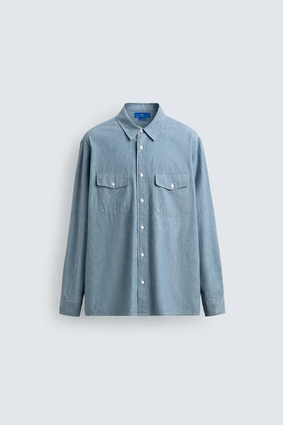 РУБАШКА ИЗ ДЖИНСОВОЙ ТКАНИ CHAMBRAY AARON LEVINE X ZARA