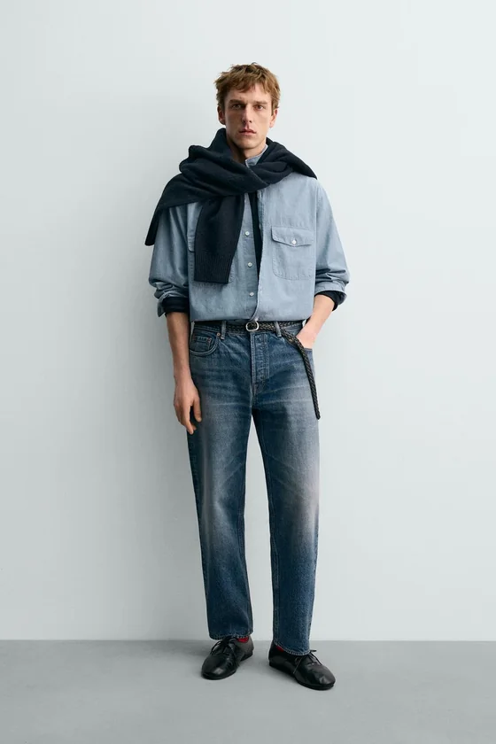 РУБАШКА ИЗ ДЖИНСОВОЙ ТКАНИ CHAMBRAY AARON LEVINE X ZARA