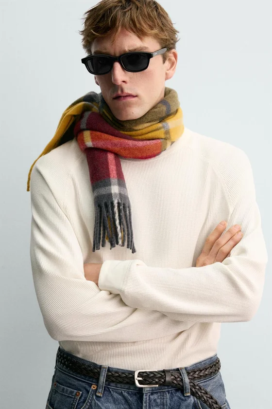 ШАРФ ИЗ СМЕСОВОЙ ШЕРСТИ В КЛЕТКУ AARON LEVINE X ZARA