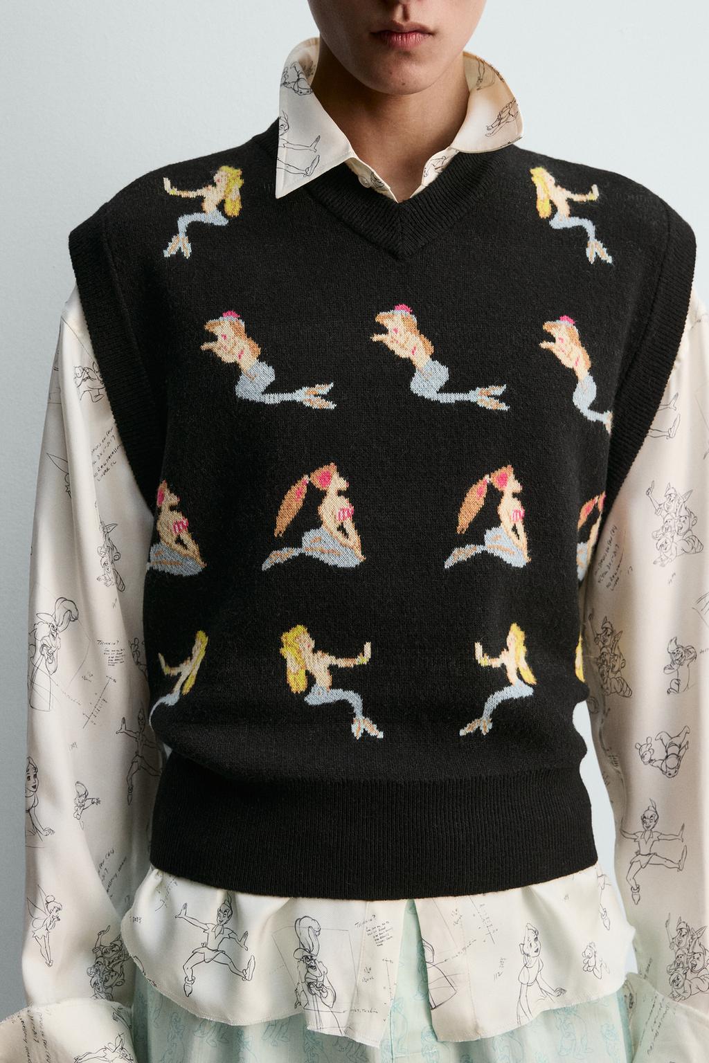 ТРИКОТАЖНЫЙ ЖИЛЕТ С РУСАЛКАМИ ПИТЕРА ПЭНА HARRY LAMBERT FOR ZARA X DISNEY