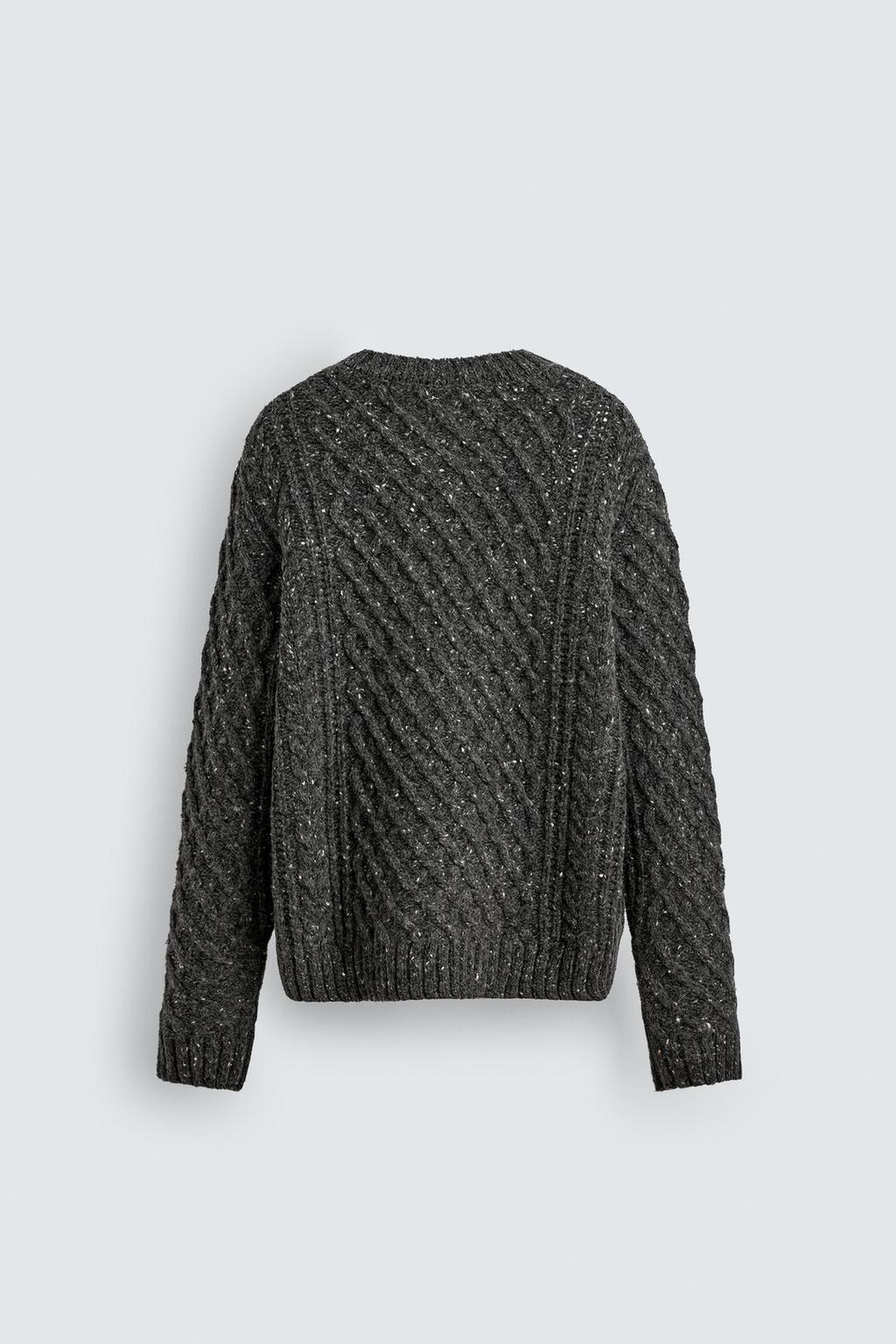 СВИТЕР ИЗ 100% ШЕРСТИ С УЗОРОМ «КОСЫ» И ПРЯЖИ