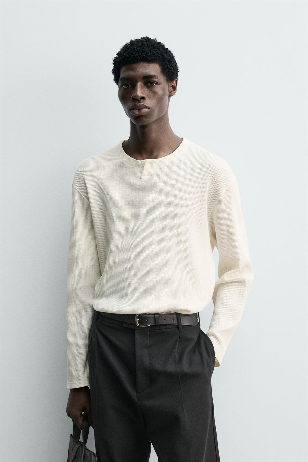 ФУТБОЛКА С ВОРОТНИКОМ ИЗ ТКАНИ ВАФЕЛЬНОГО ПЛЕТЕНИЯ