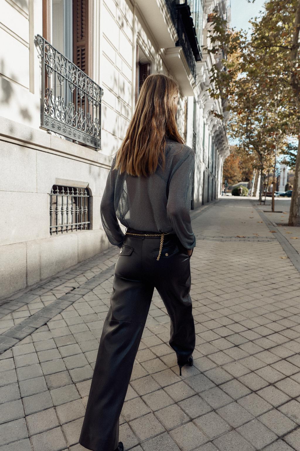 БРЮКИ ПРЯМОГО КРОЯ ИЗ ИСКУССТВЕННОЙ КОЖИ