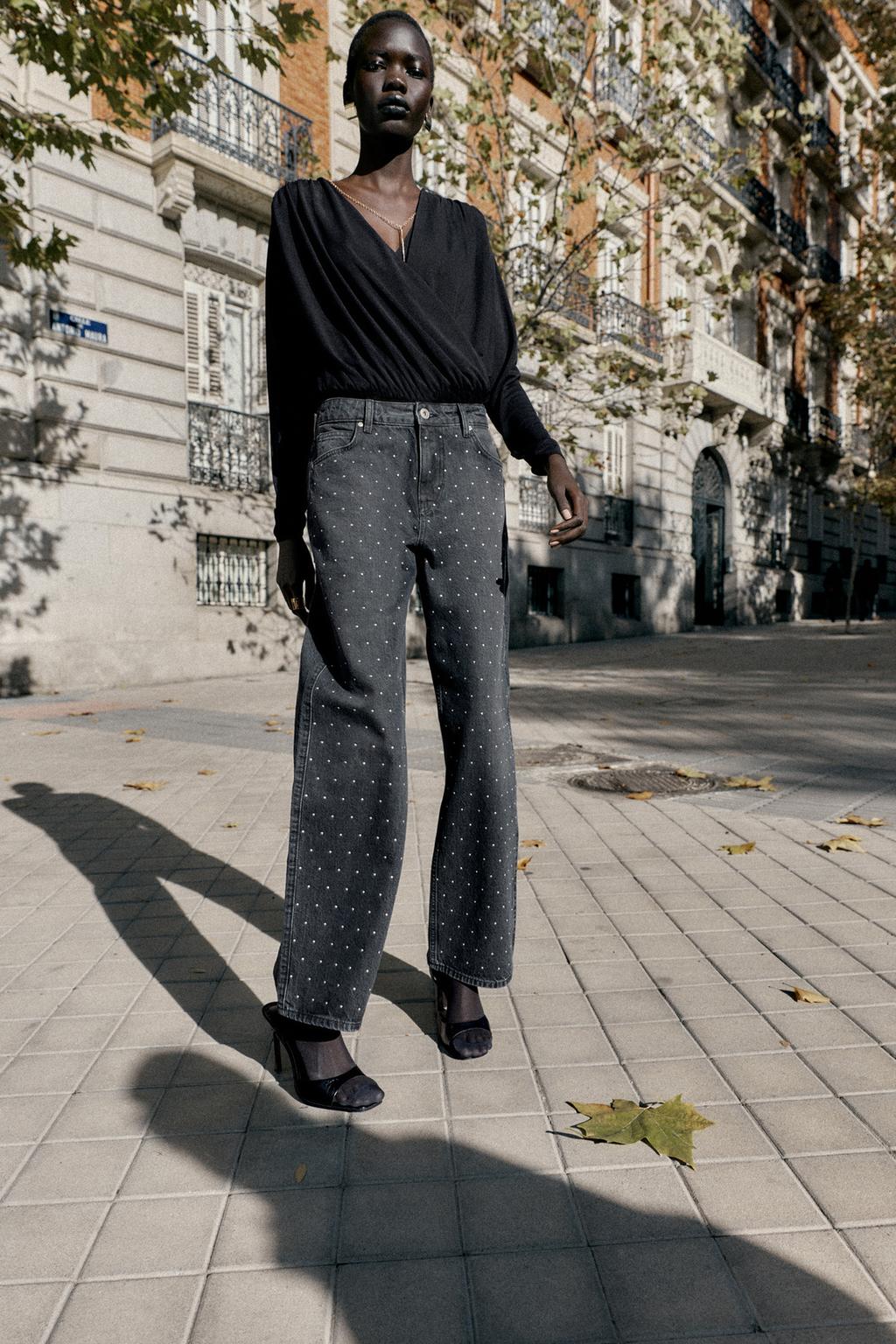 ДЖИНСЫ Z1975 СВОБОДНОГО ПРЯМОГО КРОЯ С ВЫСОКОЙ ПОСАДКОЙ И БЛЕСТКАМИ