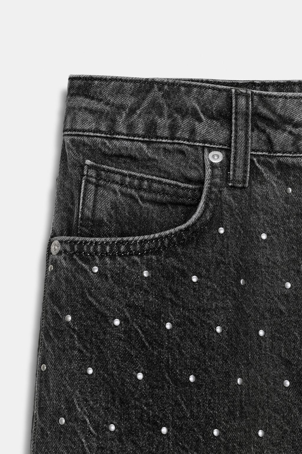 ДЖИНСЫ Z1975 СВОБОДНОГО ПРЯМОГО КРОЯ С ВЫСОКОЙ ПОСАДКОЙ И БЛЕСТКАМИ