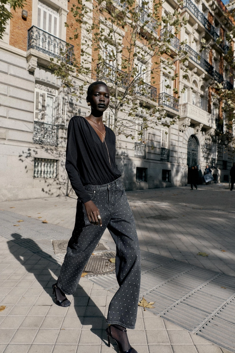 ДЖИНСЫ Z1975 СВОБОДНОГО ПРЯМОГО КРОЯ С ВЫСОКОЙ ПОСАДКОЙ И БЛЕСТКАМИ