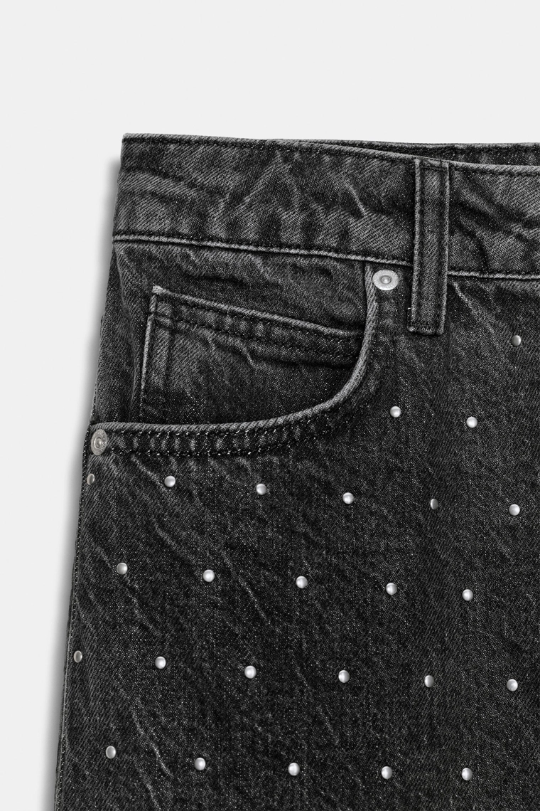 ДЖИНСЫ Z1975 СВОБОДНОГО ПРЯМОГО КРОЯ С ВЫСОКОЙ ПОСАДКОЙ И БЛЕСТКАМИ