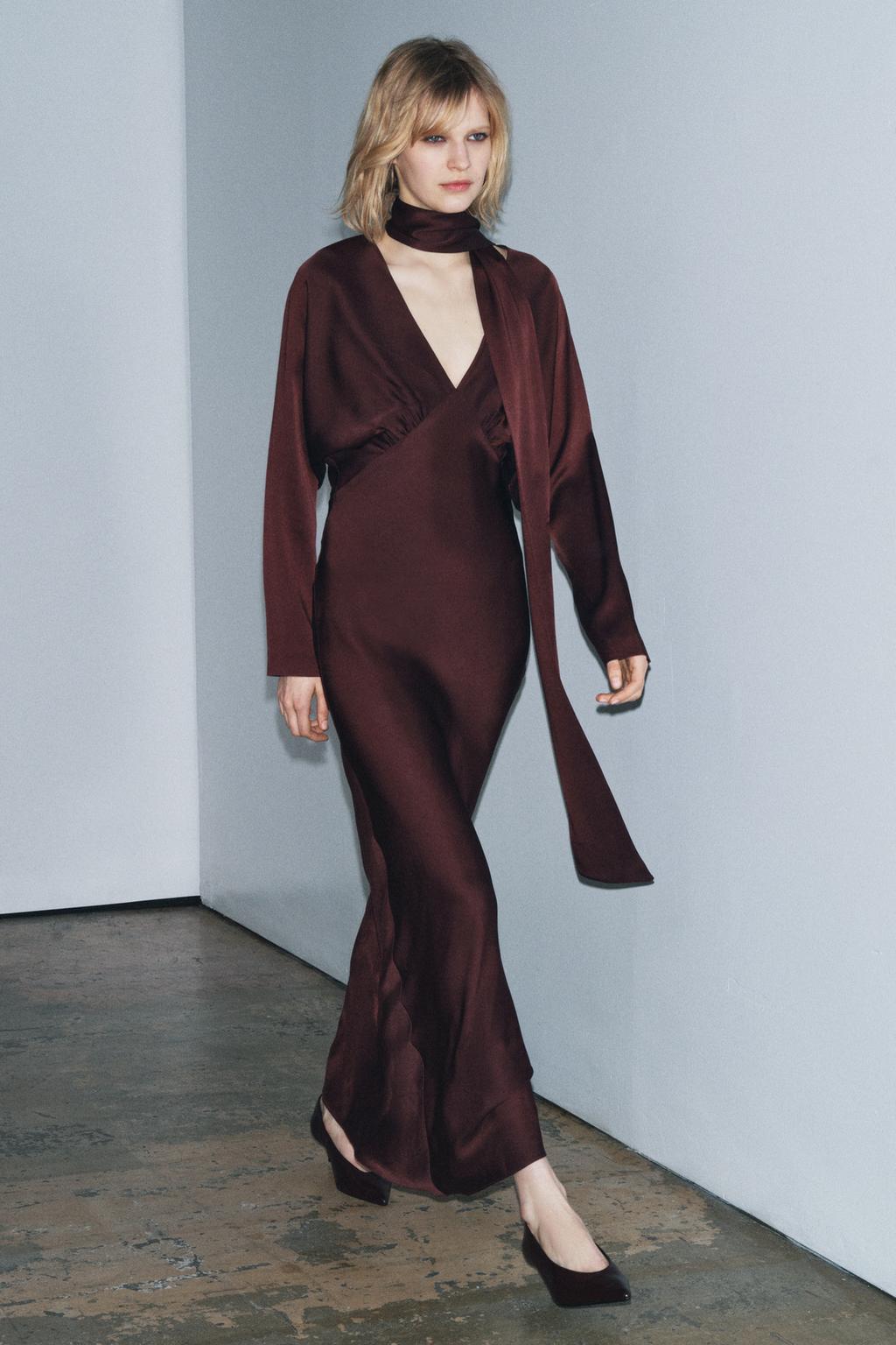 АТЛАСНОЕ ПЛАТЬЕ С ШАРФОМ — ZW COLLECTION LIMITED EDITION