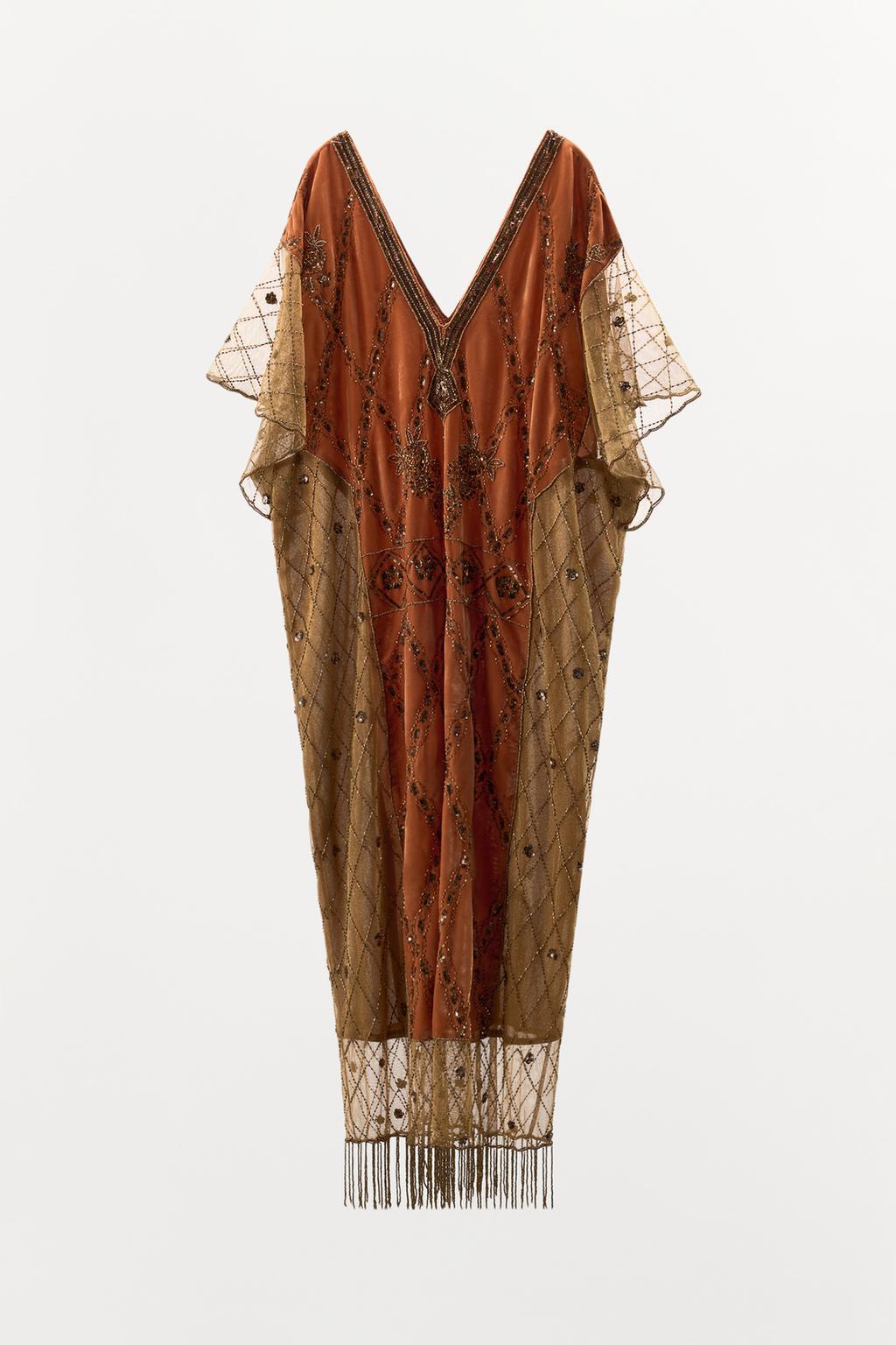 КОМБИНИРОВАННОЕ ПЛАТЬЕ ИЗ БАРХАТА С ПАЙЕТКАМИ И БУСИНАМИ LIMITED EDITION