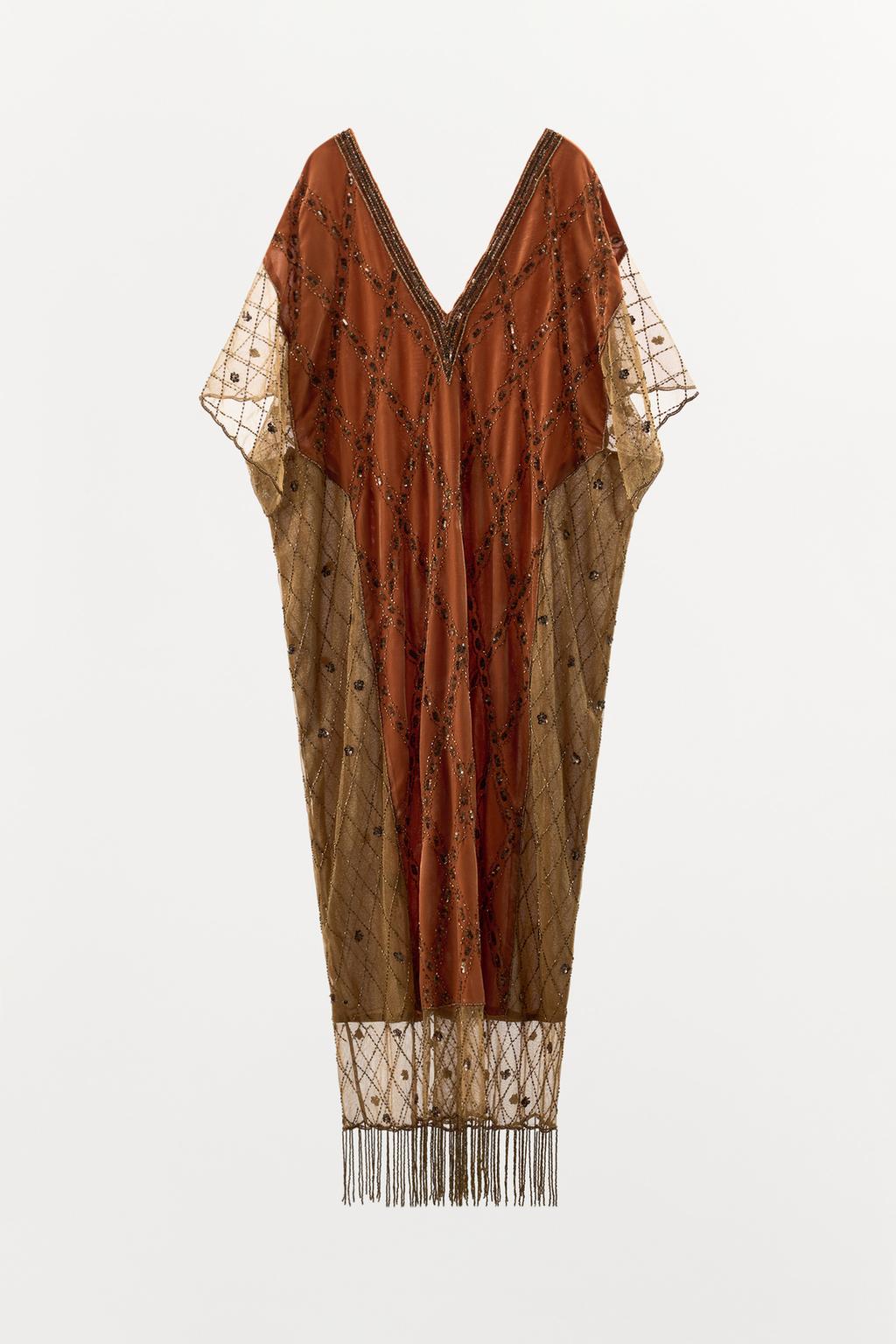 КОМБИНИРОВАННОЕ ПЛАТЬЕ ИЗ БАРХАТА С ПАЙЕТКАМИ И БУСИНАМИ LIMITED EDITION