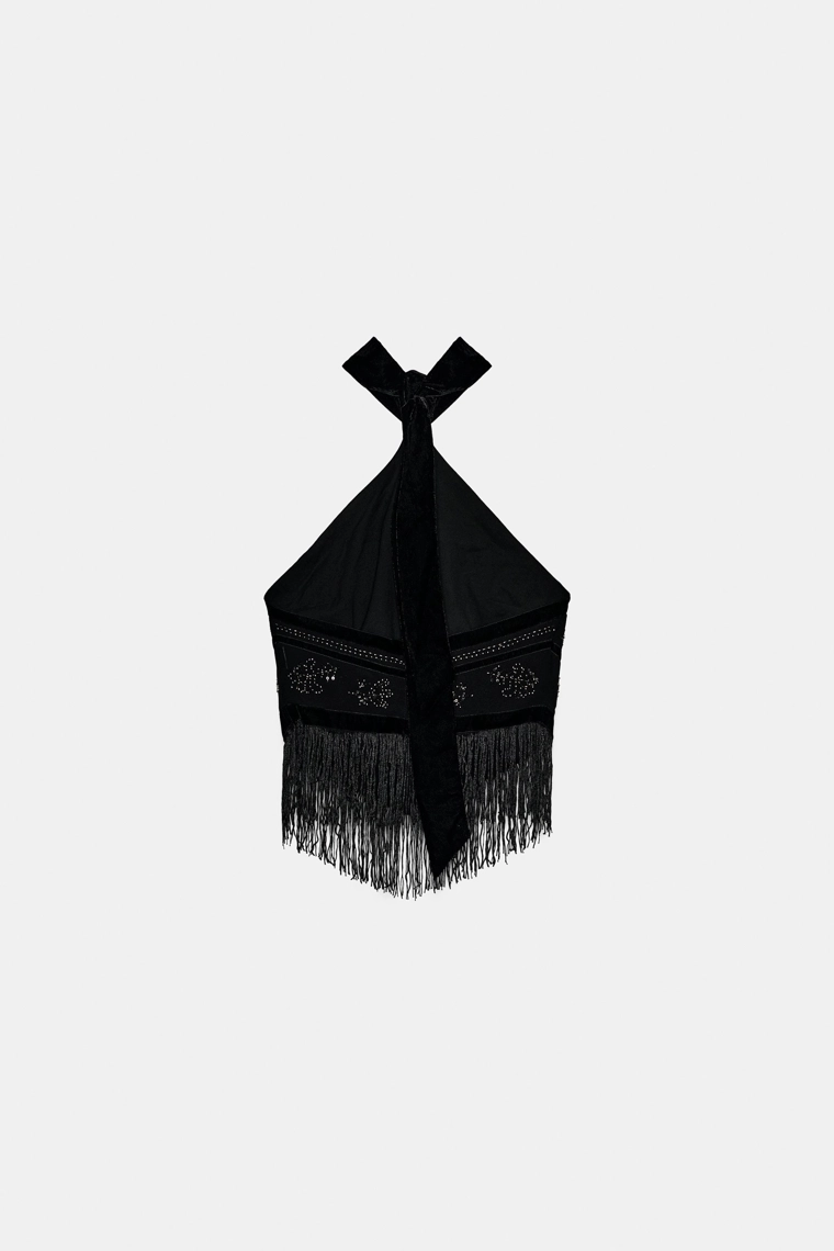 ТОП ИЗ ЖОРЖЕТА С ГОРЛОВИНОЙ ХАЛТЕР И БУСИНАМИ