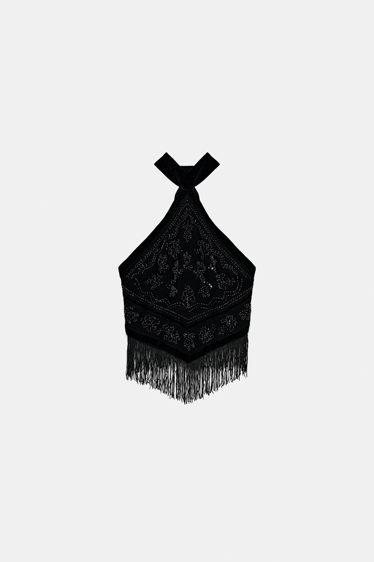 ТОП ИЗ ЖОРЖЕТА С ГОРЛОВИНОЙ ХАЛТЕР И БУСИНАМИ