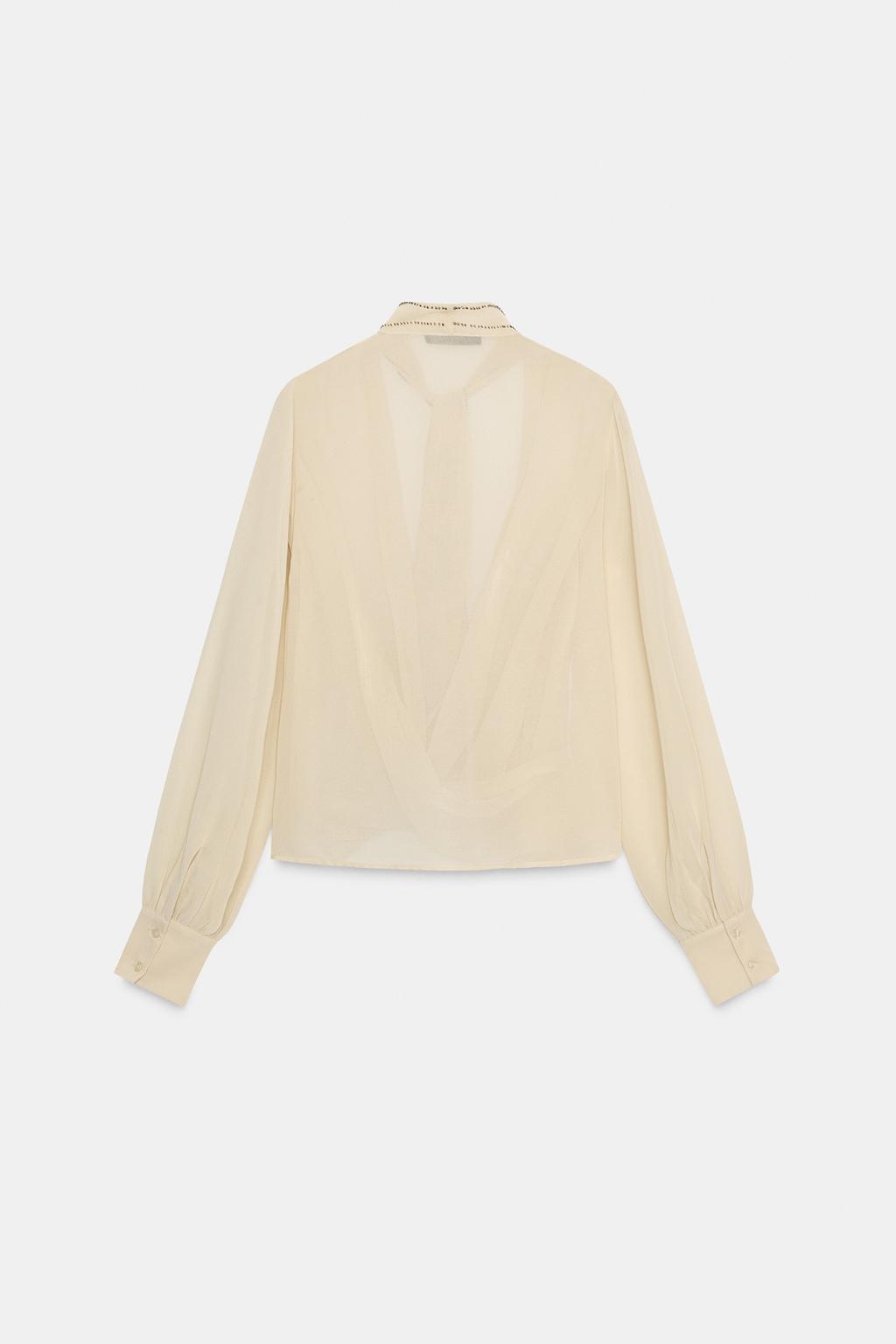 РУБАШКА ИЗ ЖОРЖЕТА С ФУЛЯРОМ И БУСИНАМИ