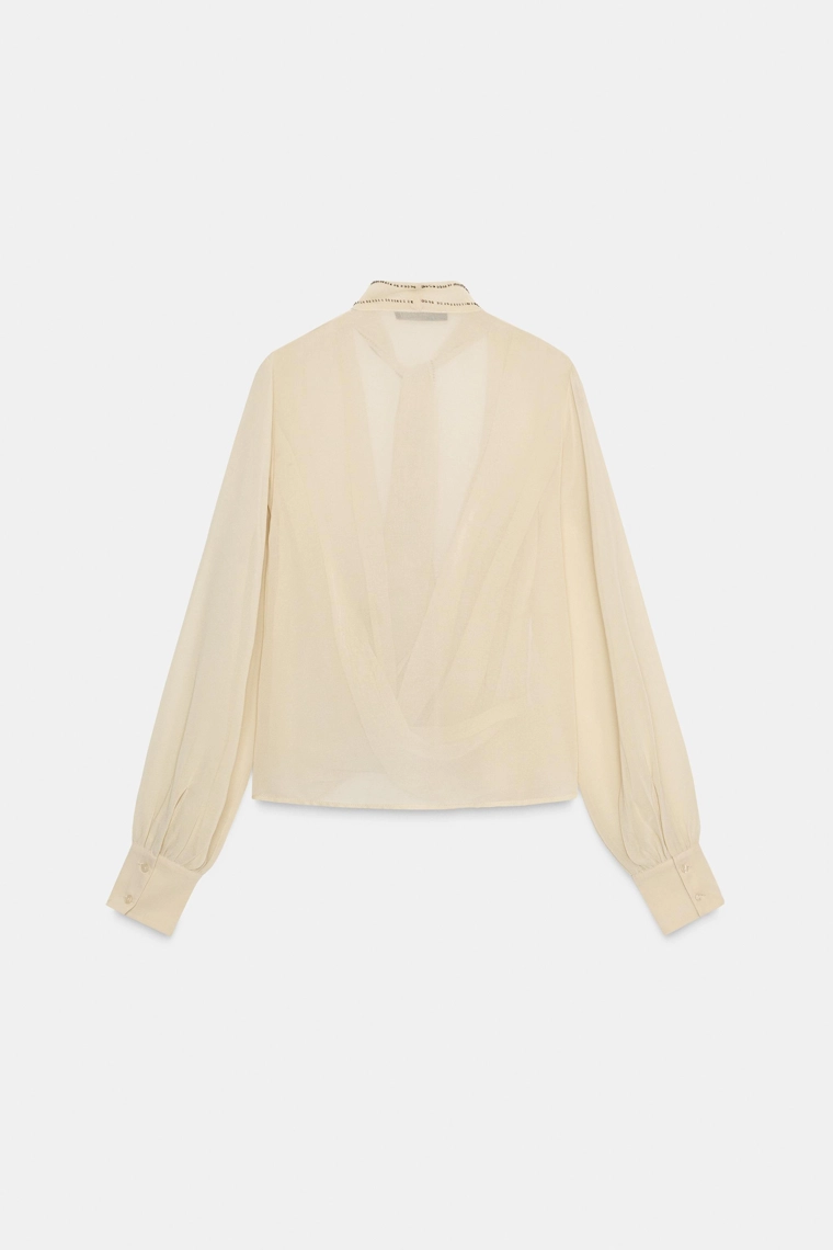 РУБАШКА ИЗ ЖОРЖЕТА С ФУЛЯРОМ И БУСИНАМИ