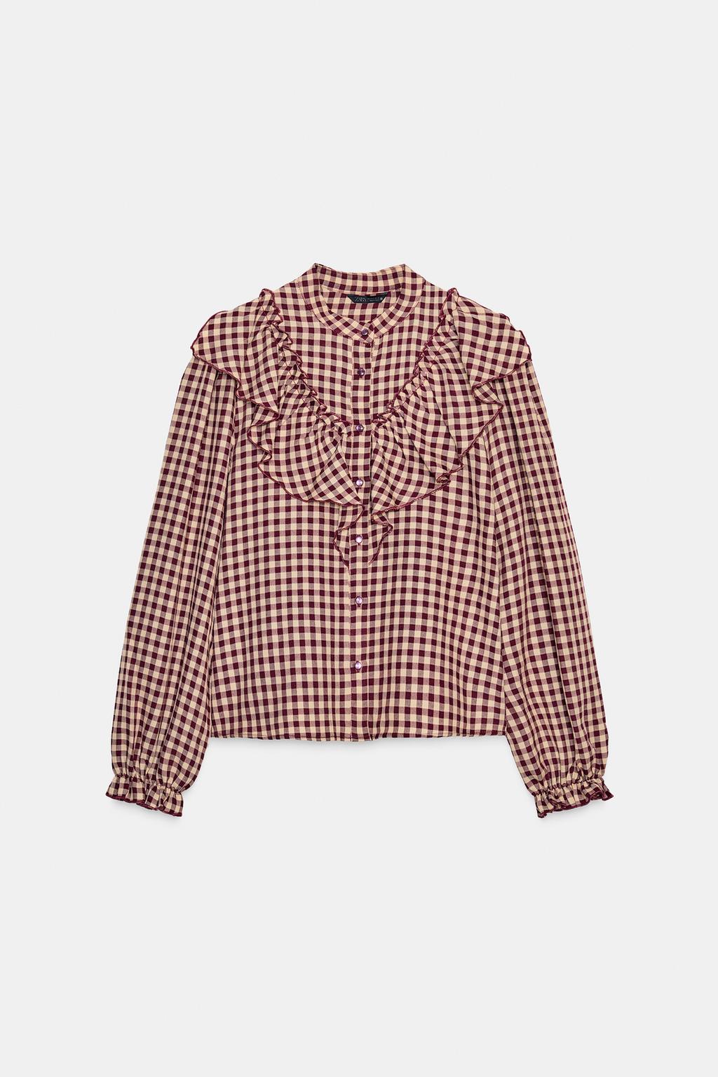 БЛУЗА В КЛЕТКУ ВИШИ С ВОЛАНАМИ