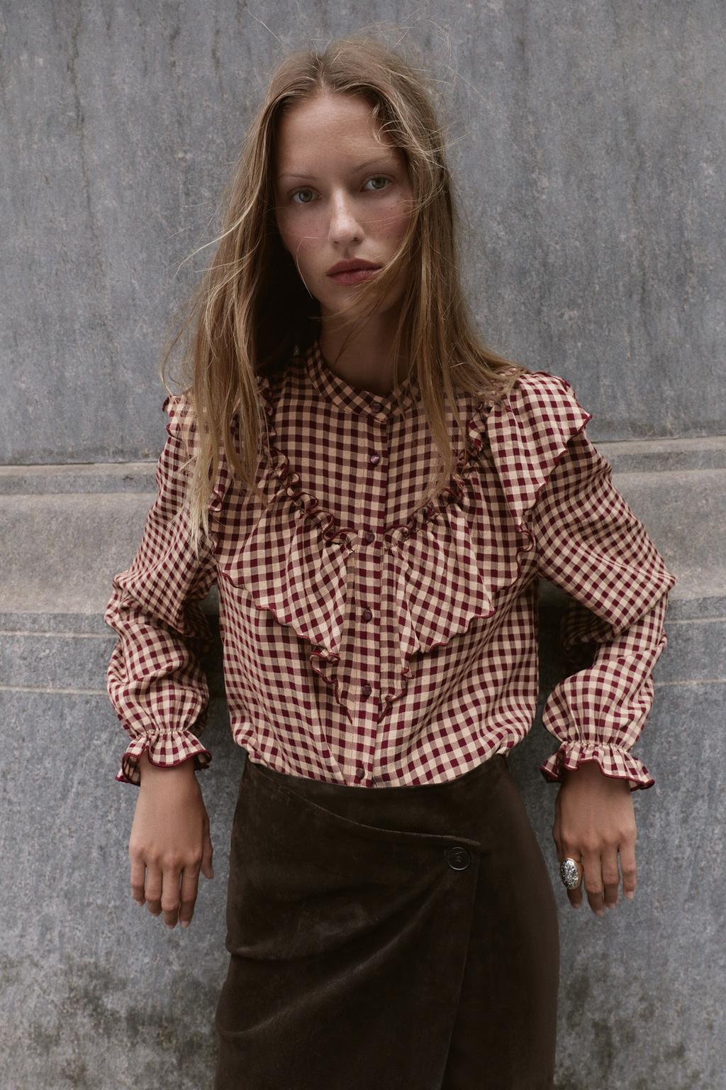БЛУЗА В КЛЕТКУ ВИШИ С ВОЛАНАМИ