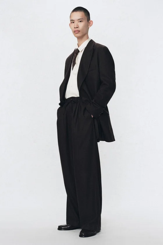 Плиссированные брюки костюма из фланели soshiotsuki x zara