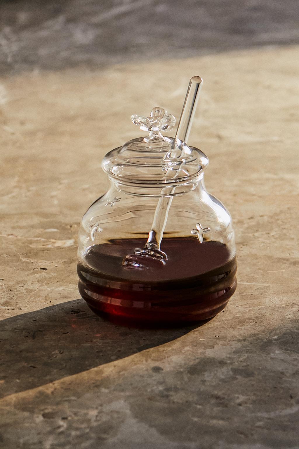 Банка для меда из боросиликатного стекла с рисунком пчелы