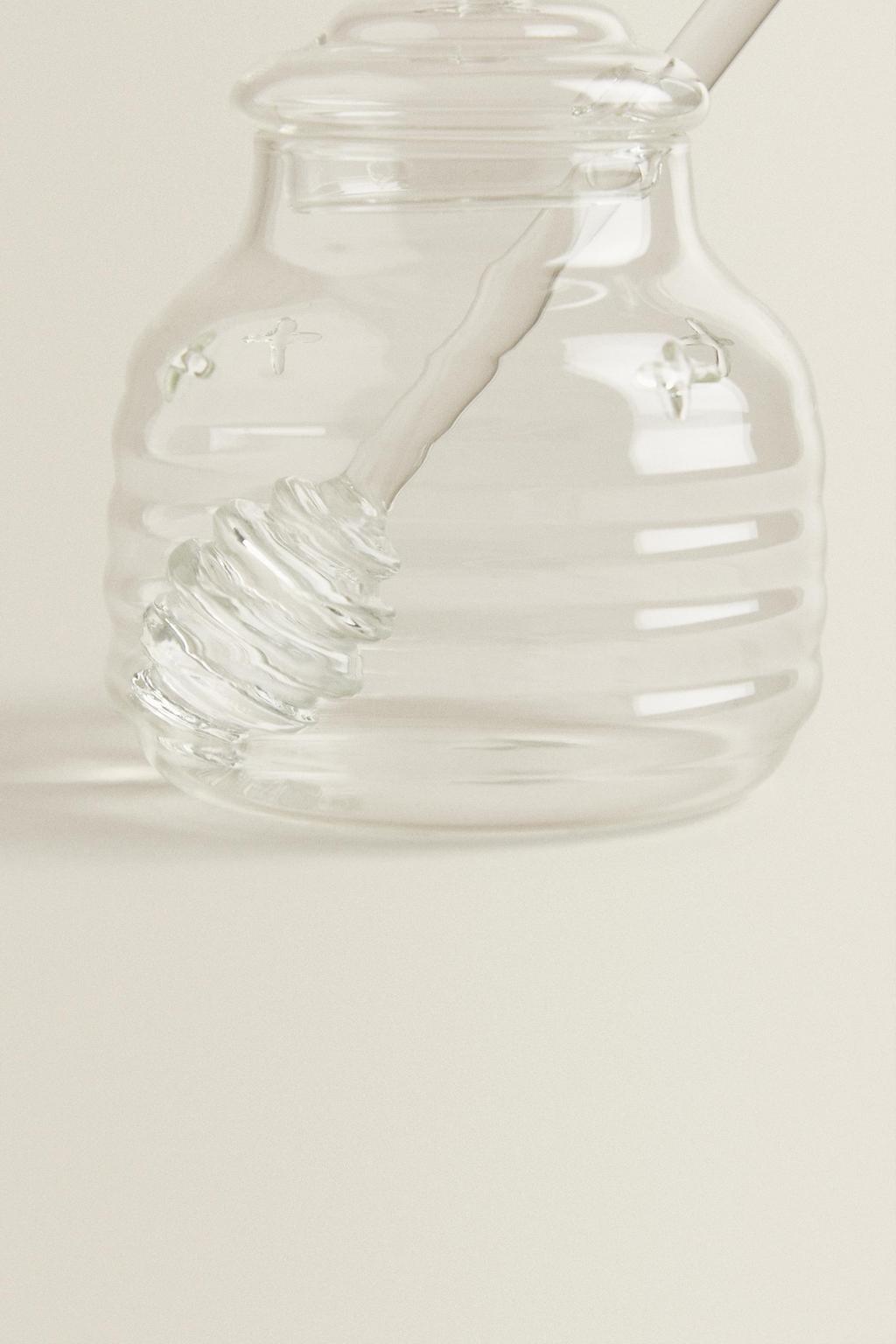 Банка для меда из боросиликатного стекла с рисунком пчелы