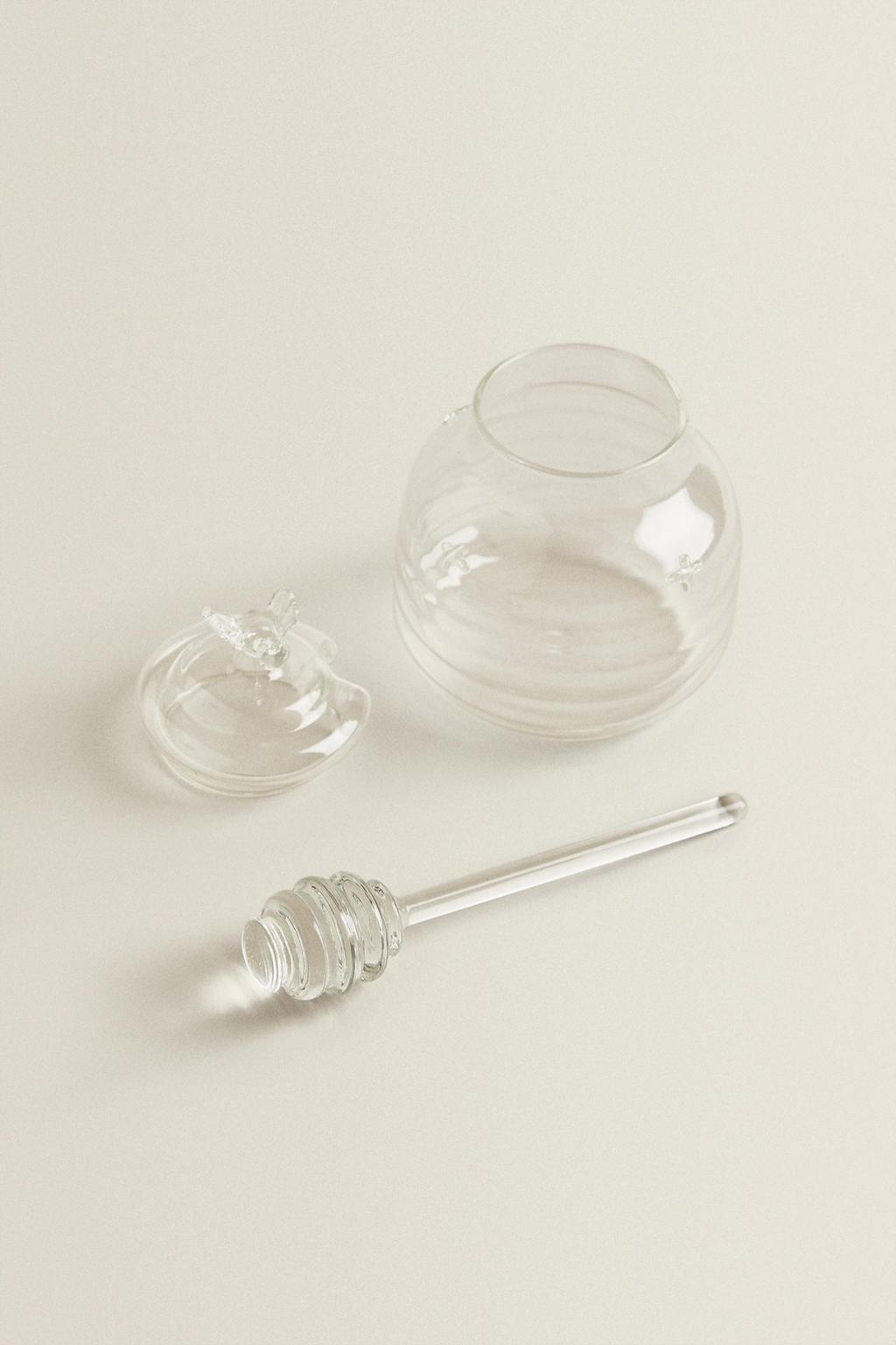 Банка для меда из боросиликатного стекла с рисунком пчелы