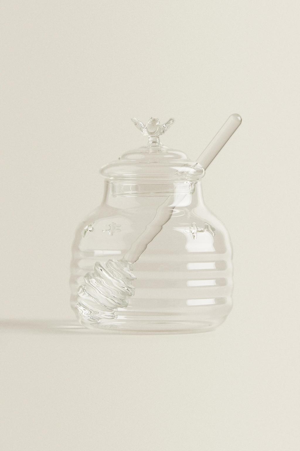 Банка для меда из боросиликатного стекла с рисунком пчелы