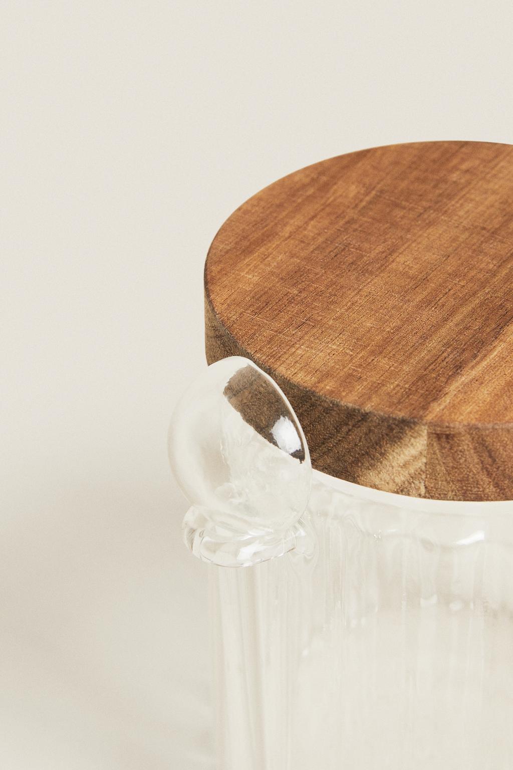 Сахарница из боросиликатного стекла с деревянной крышкой