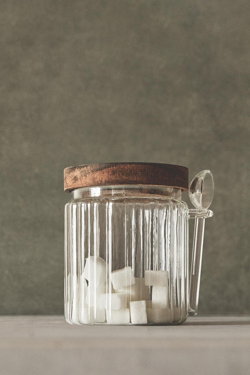 Сахарница из боросиликатного стекла с деревянной крышкой