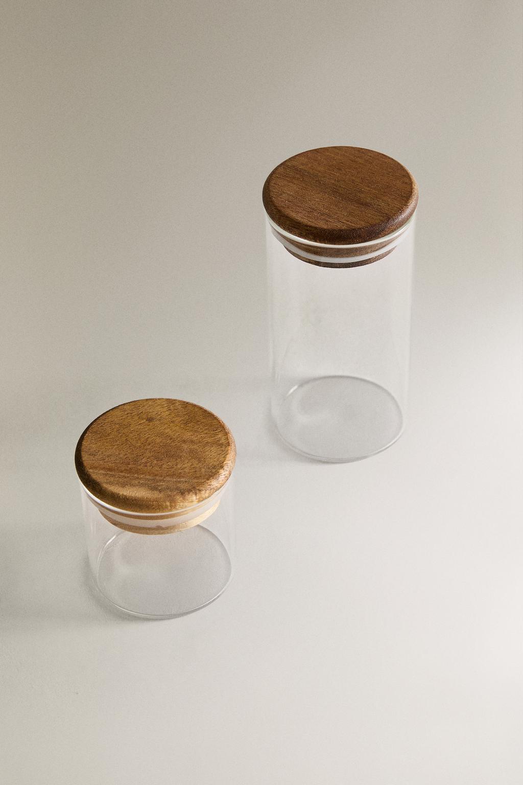 Стеклянная банка для хранения кухонных принадлежностей из дерева акации