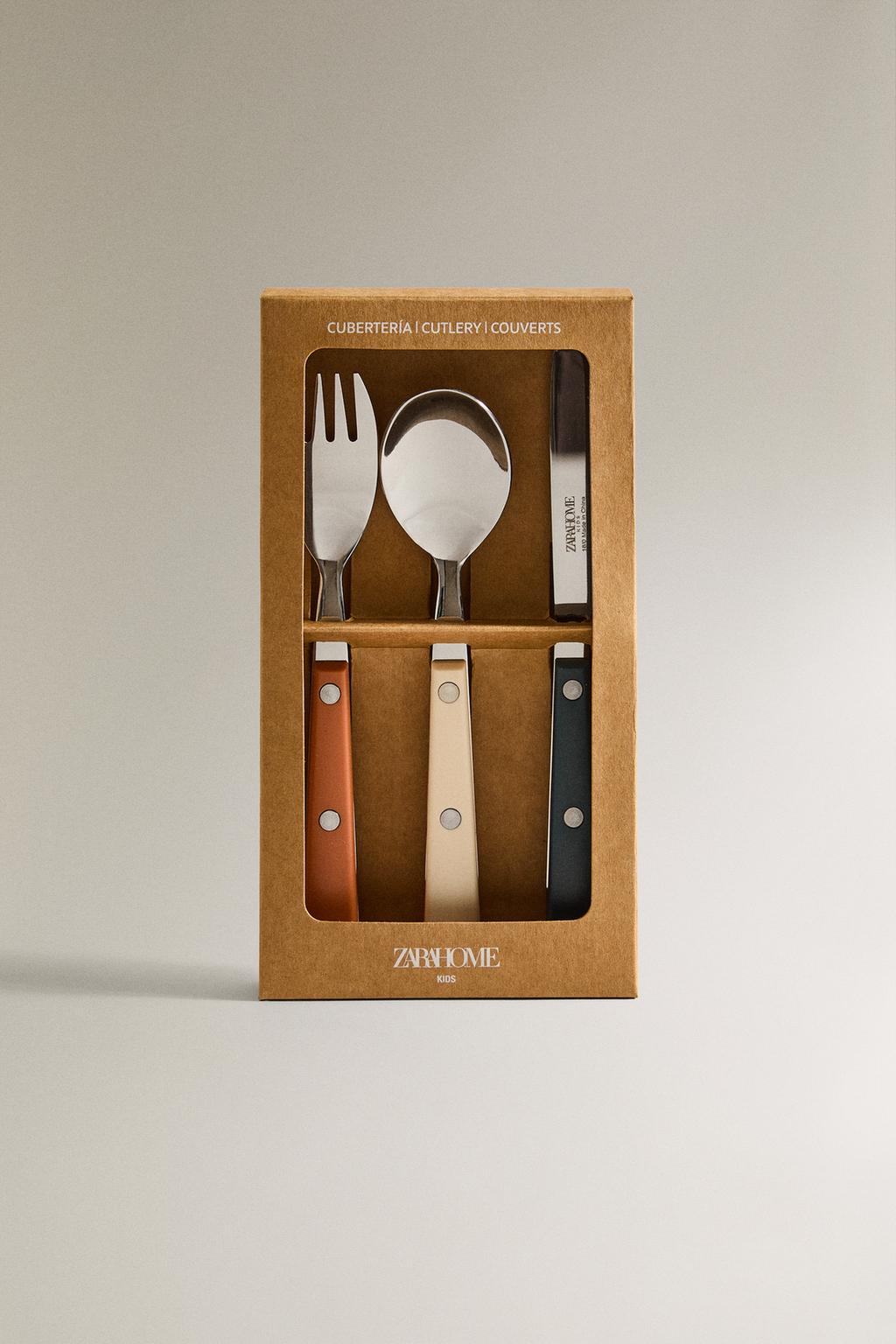 Набор детских столовых приборов в теплых тонах (набор из 3 шт.)