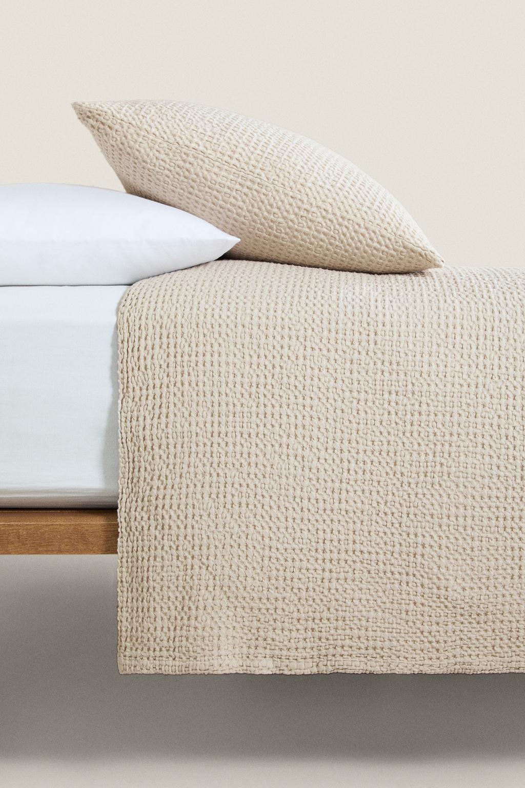 Покрывало из мини-вафельной вязки из хлопка