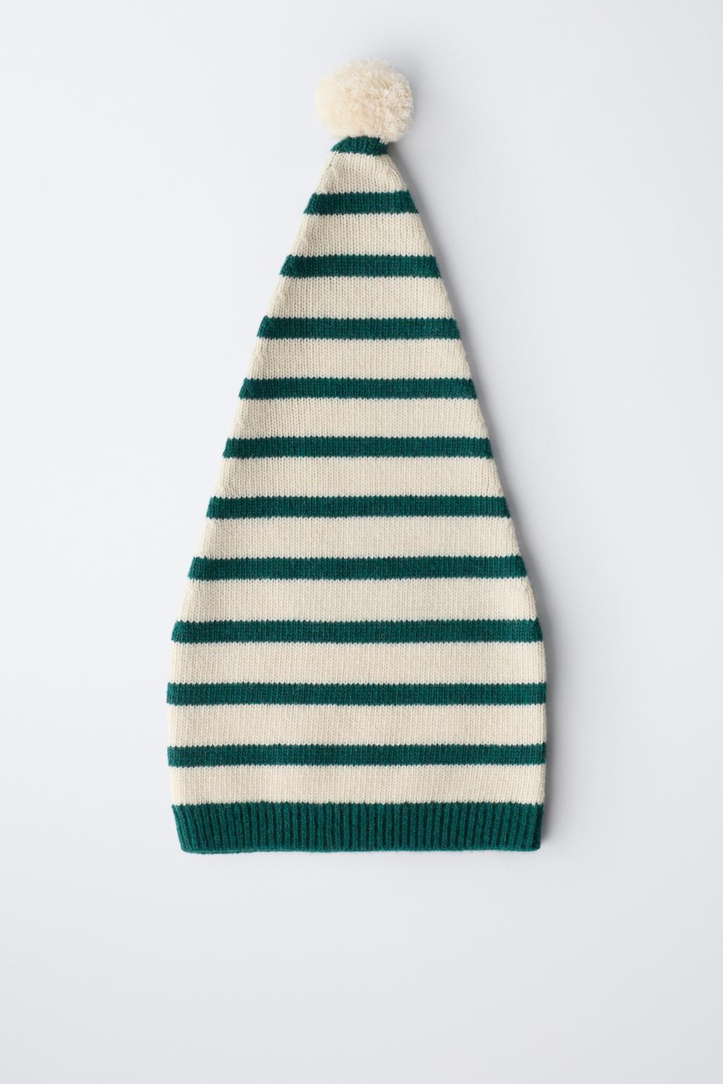 0 МЕСЯЦЕВ – 14 ЛЕТ/ ВЯЗАНАЯ ШАПКА В ПОЛОСКУ С ПОМПОНОМ И ШЕРСТЬЮ