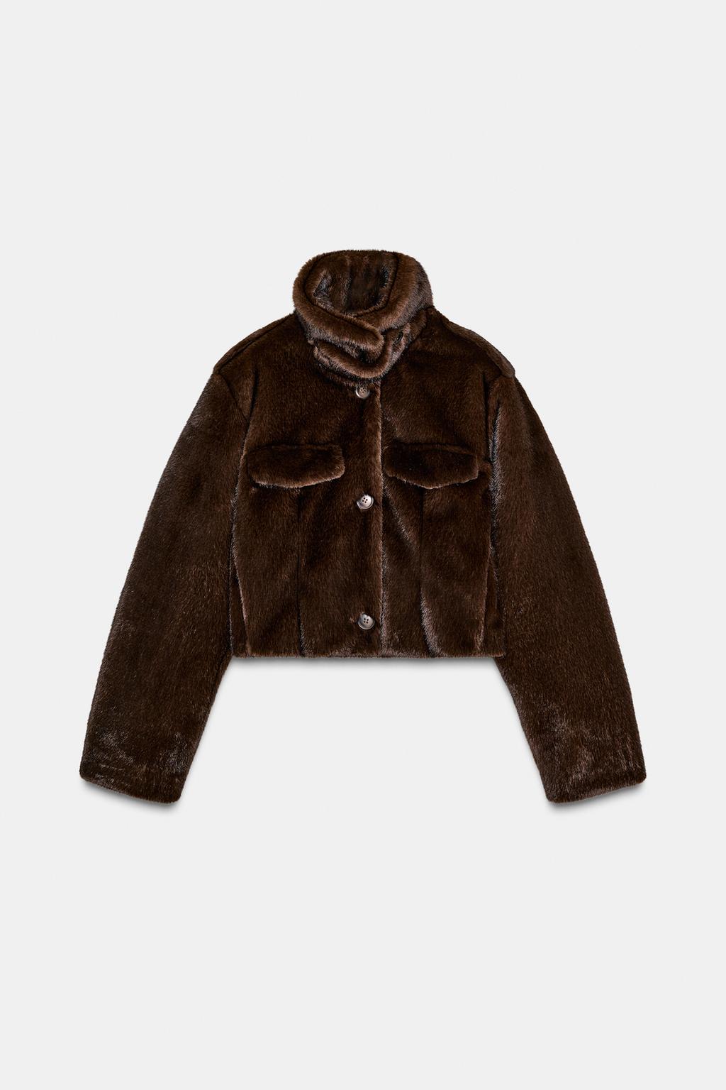 УКОРОЧЕННАЯ КУРТКА-БОМБЕР ИЗ ИСКУССТВЕННОГО МЕХА