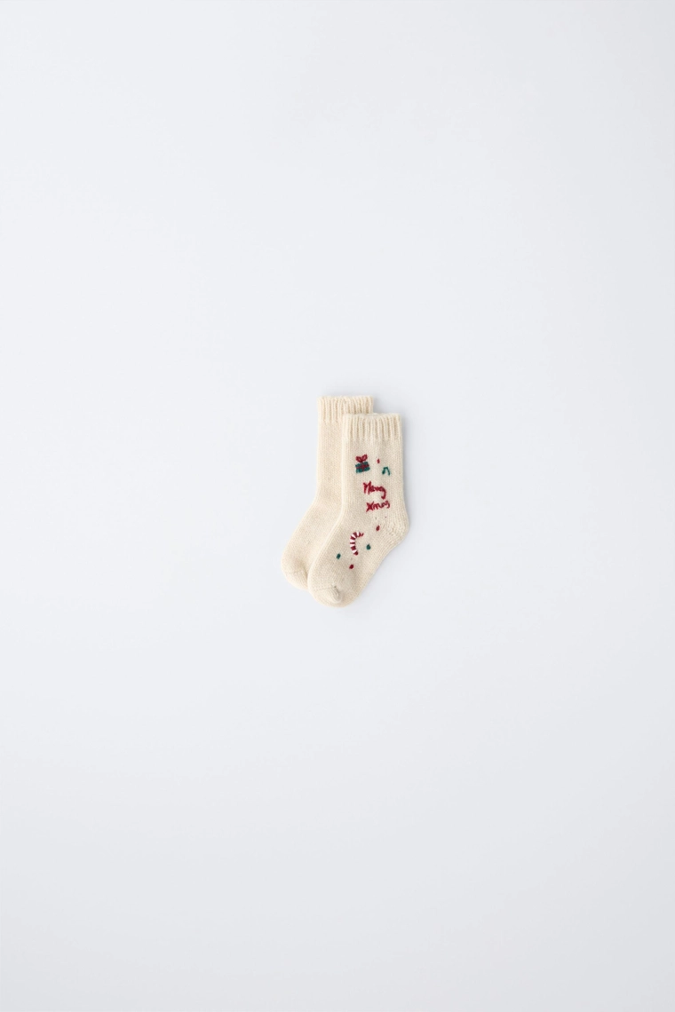 Носки из шерсти с вышивкой (6-12 месяцев)