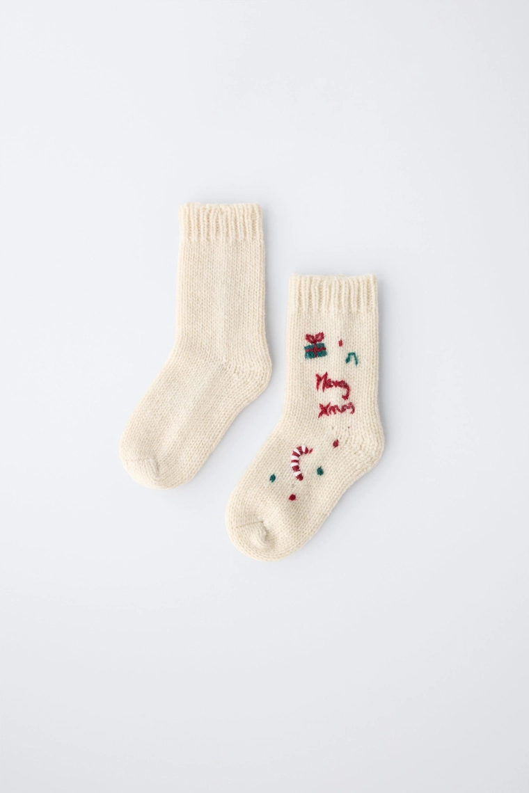 Носки из шерсти с вышивкой (6-12 месяцев)